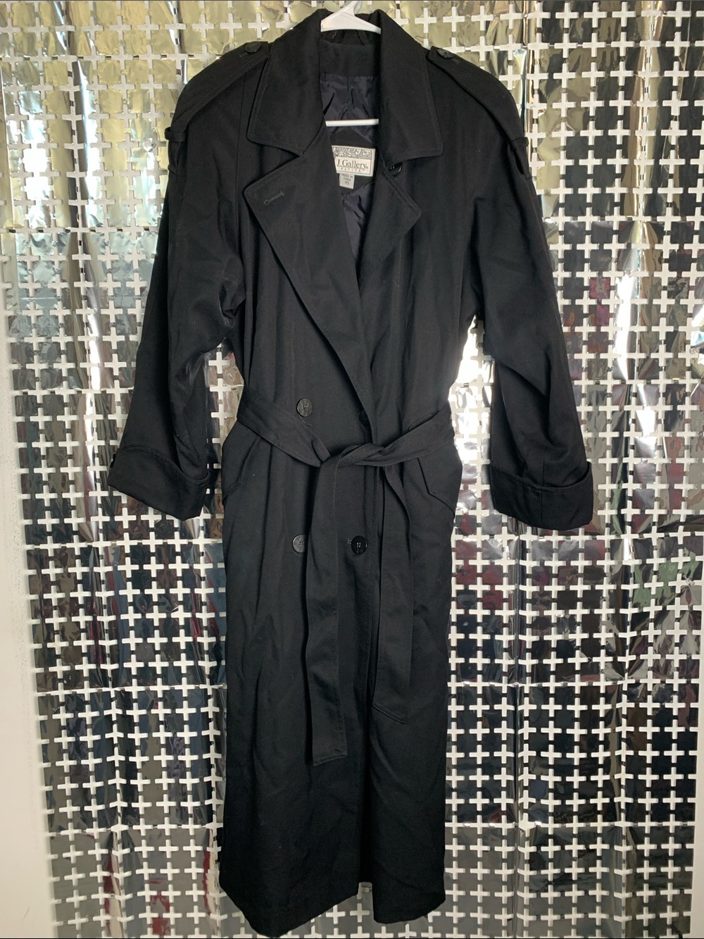 J. Gallery Women's Black Double-Breasted Trench Coat with Belt